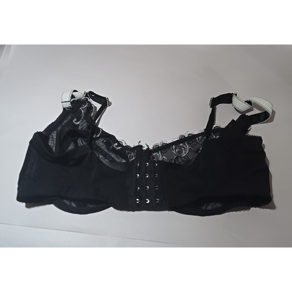 Cacique Black Embroidered Floral Semi Sheer Adjustable Underwire Bra Size 44DD - Picture 2 of 5